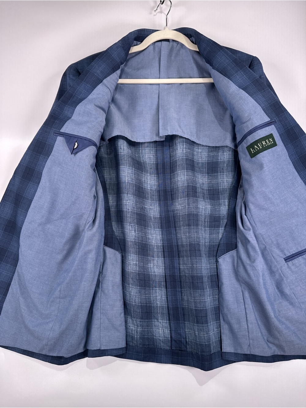 Lauren Ralph Lauren Men's Linen Plaid Blazer Sport Coat Blue 38R - Picture 7 of 13